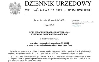 Zdjęcie do Rozporządzenie porządkowe Nr 5/2022 Wojewody Zachodniopomorskiego z dnia 05.09.2022 r. 