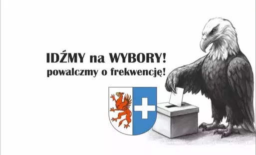 Szkic Bielika stojącego przy urnie wyborczej